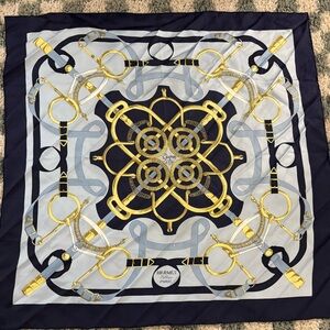 Hermes Navy and Gold Scarf